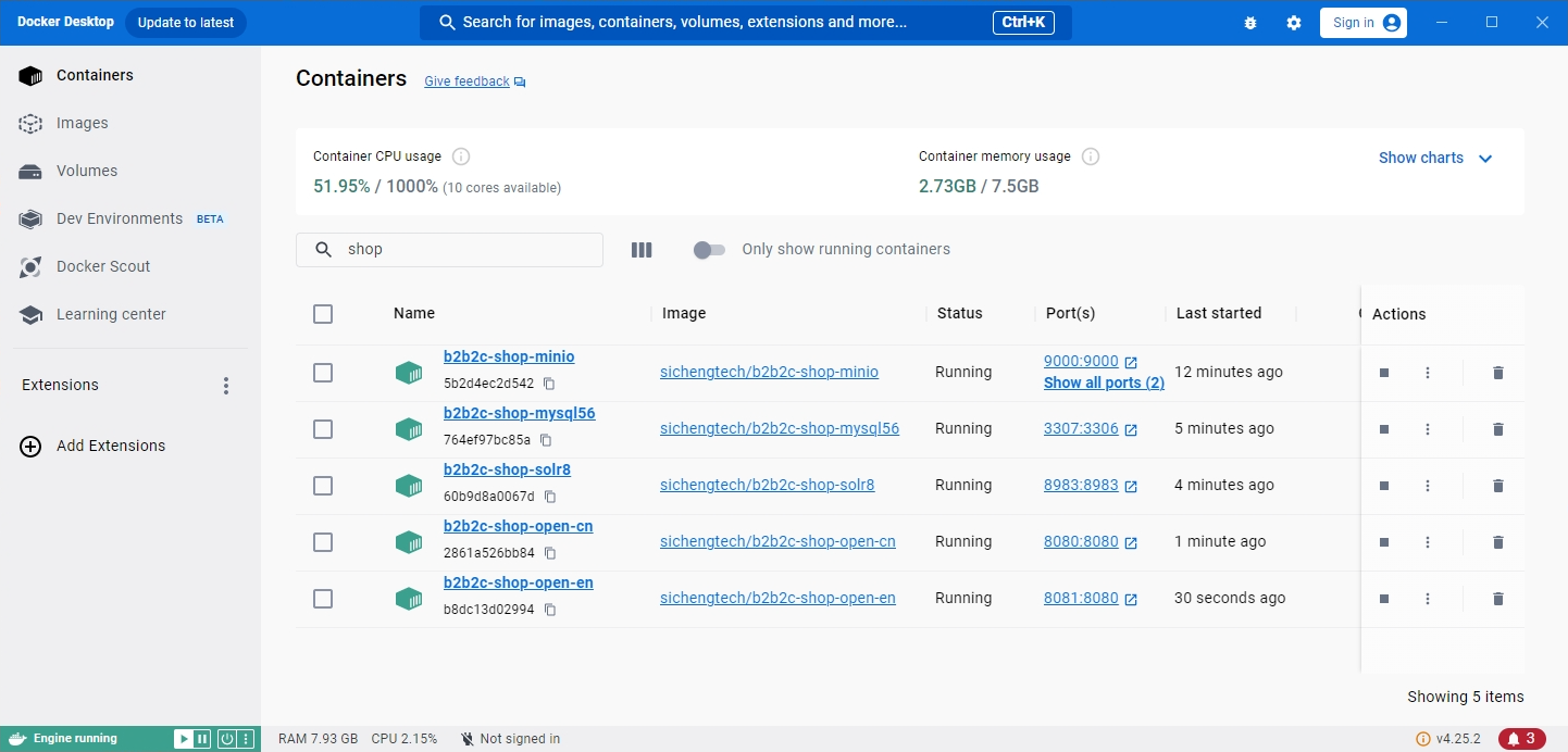 剛剛啟動的5個容器
